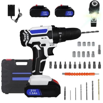 WIERTARKO WKRĘTARKA AKUMULATOROWA WIERTARKA 21V 2xAKU LED + WALIZKA ZESTAW