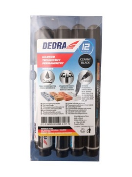 Marker Czarny Techniczny Wodoodporny Permanentny DEDRA 1,5mm 12szt. KPL