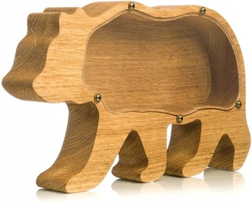 Wooden Piggy Bank Drewniana Skarbonka Bear Gift