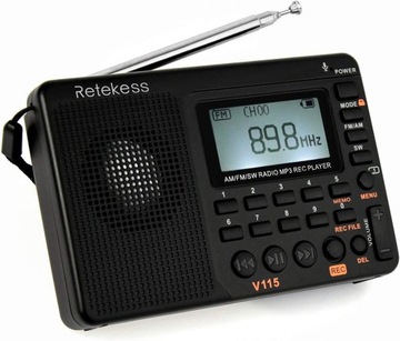 Retekess V115 Przenośne Radio, FM/AM/SW Mini kuchenne Radio, Odtwarzacz MP3