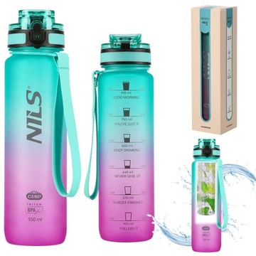 NCD04 BUTELKA ZIELONO-RÓŻOWA TRITANOWA SZKOLNA TRENINGOWA WYCIECZKOWA