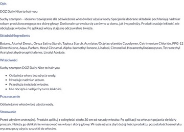 DOZ Daily Nice to hair you, suchy szampon, 200 ml