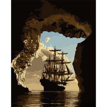 MALOWANIE PO NUMERACH obraz na prezent, Galeon Statek w Morze 40x50