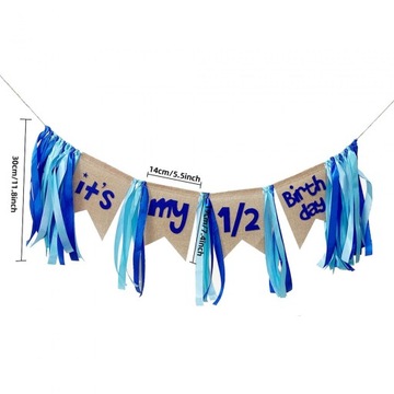 Баннер на стульчик из мешковины Баннер на стульчик для фото на 6 месяцев, синий реквизит