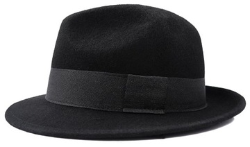 Elegancki czarny kapelusz męski WEŁNA FEDORA G1 55