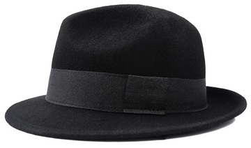 Elegancki czarny kapelusz męski WEŁNA FEDORA G1 56