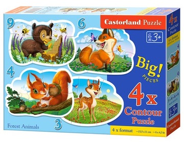 PUZZLE 4w1 leśne zwierzęta prezent dla 3 latka na urodziny 3+