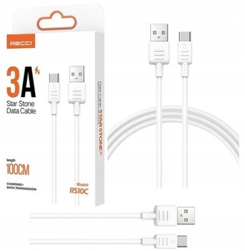 KABEL USB USB-C TYP-C PRZEWÓD QUCIK CHARGE 3A SZYBKIE ŁADOWANIE 100cm RECCI