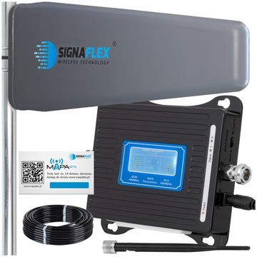ZESTAW WZMACNIACZ 65dBi SYGNAŁU TELEFONU GSM INTERNETU 4G LTE + ANTENY 15m