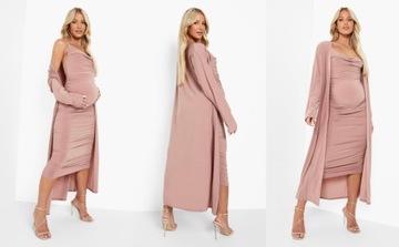 3C2A28 A02 BOOHOO MATERNITY KOMPLET SLINKY SUKIENKA I NARZUTKA RÓŻ M