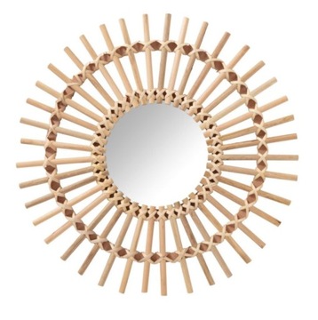 Lustro drewniane boho ramia okrągłe mandala pokoju