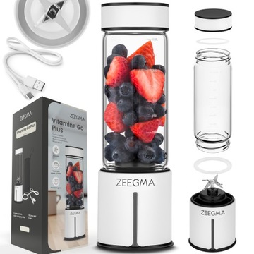 Blender Przenośny Bezprzewodowy DUŻY 465ml 300W SZKLANY KIELICH BIAŁY