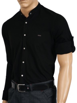 МУЖСКАЯ ЧЕРНАЯ ХЛОПКОВАЯ РУБАШКА С ТУРЕЦКИМ ВОРОТНИКОМ СТОЙКА L 41/42