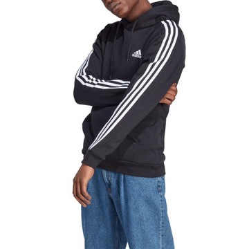 Bluza męska adidas Essentials Fleece 3-Stripes Hoodie czarna IB4028 M