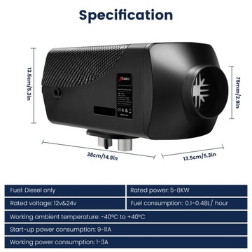 СТОЯНОЧНЫЙ ОБОГРЕВАТЕЛЬ 5–8 кВт, 12 В/24 В, ДИЗЕЛЬНЫЙ С BLUETOOTH, ЖК-дисплей