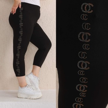 Seraj gładkie czarne legginsy 7/8 Plus size 4XL 54/56 bawełna kryształki