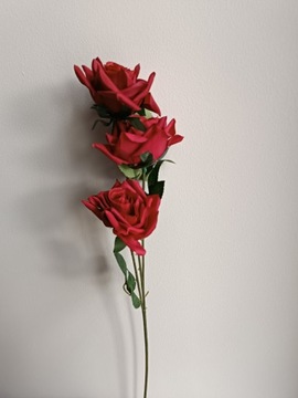 Kwiat RÓŻA sztuczna 3 kwiaty (10 cm) łodyga 65 cm CZERWONA