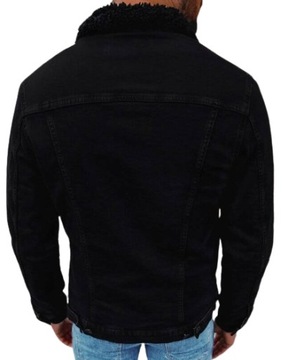 Kurtka jeansowa katana z kożuchem męska Navi Black czarna r.S