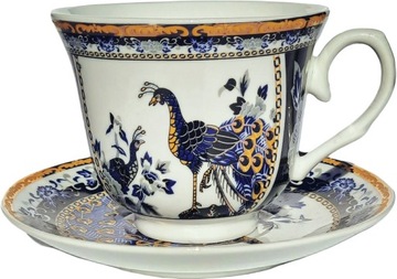 Filiżanka Spodek Porcelana Paw Niebieski 1szt zestaw z pudełkiem na prezent