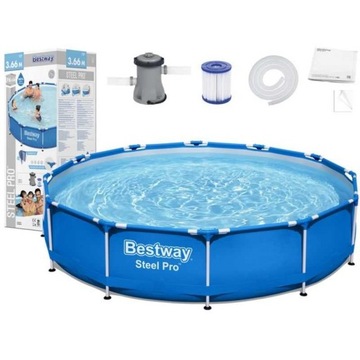 BASEN STELAŻOWY OGRODOWY RODZINNY BESTWAY 56681 366x76cm + POMPA FILTR