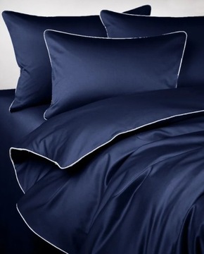 Pościel satynowa navy blue z białą lamówką 180x200 MARO HOME