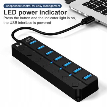 Porty USB 7, USB 3. 0 LED HUB