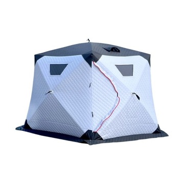 Warm winter fishing tent, gray and black, 5-8 person hexagonal style