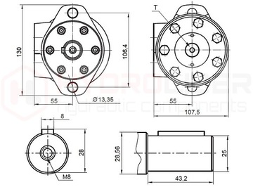 САМЫЙ МОЩНЫЙ ГИДРАВЛИЧЕСКИЙ ДВИГАТЕЛЬ BMRY 200 300 об/мин 14кВт 450Нм ВАЛ 25