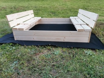 ЗАКРЫТАЯ ДЕРЕВЯННАЯ ПЕСОЧНИЦА СО СКАмЬЯМИ 120СМ, САД ДЛЯ ДЕТЕЙ, БРЕЗЕНТ