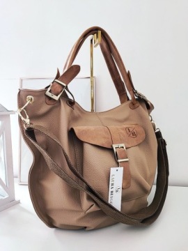 Серо-коричневая сумка-шоппер Laura Biaggi с карманом