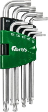 Sada úhlových nástrčných klíčů Torx 9dílná kulová hlava Fortis