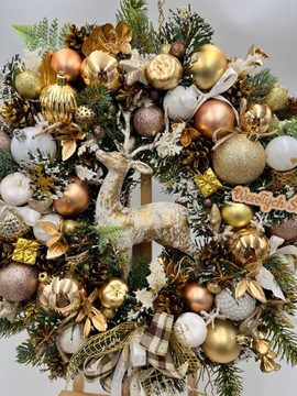 Золотой и бежевый рождественский венок на дверь с огнями, эксклюзивная зима