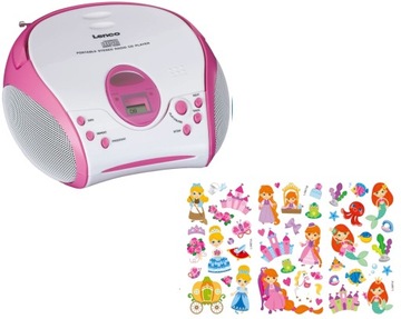 LENCO ODTWARZACZ CD RADIO 2 GŁOŚNIKI STEREO BOOMBOX DLA DZIECKA + NAKLEJKI