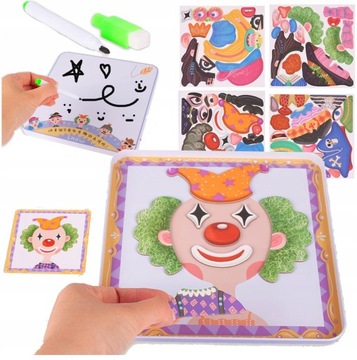 Puzzle Klocki Magnetyczne Układanka Śmieszne Twarze Klauny 62 elementy