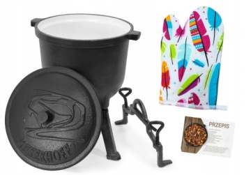 Казан чугунный эмалированный 8 литров, жареное мясо, тушение, БЕСПЛАТНАЯ РУЧКА