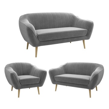 Skandynawski zestaw sofa fotel 3 2 1 osobowa nóżki