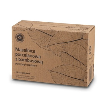 ФАРФОРОВАЯ МАСЛЕНКА черная бамбуковая крышка + НОЖ ДЛЯ МАСЛА 15,8x11x6см