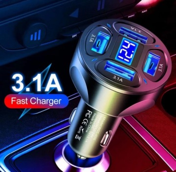 Быстрое и мощное автомобильное зарядное устройство, 4 порта USB, разветвитель 3,1 А, 66 Вт, светодиодный дисплей