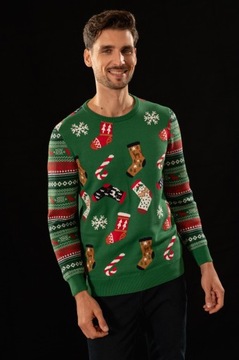 CARRY klasyczny męski sweter świąteczny zielony XL