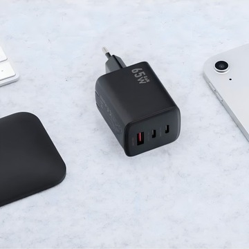ŁADOWARKA SIECIOWA SZYBKA 65W GaN USB 2x USB-C PD QC 4.0 MOCNA UNIWERSALNA