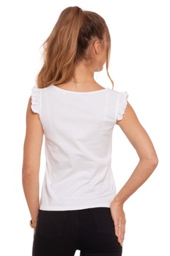 БЛУЗКА БЕЛАЯ ЖЕНСКАЯ, ХЛОПОК, БЕЗ РУКАВОВ, С РЮШАМИ, ЭЛЕГАНТНАЯ, ГЛАДКАЯ, MORAJ M