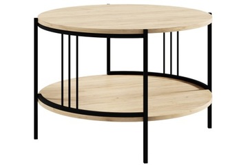Stolik kawowy do salonu okrągły z półką loft 75 cm