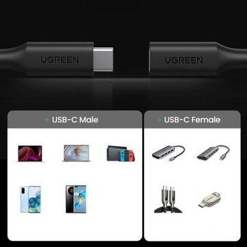 КАБЕЛЬ-УДЛИНИТЕЛЬ UЗЕЛЕНЫЙ USB C / USB C QC PD 4K 60Гц 100Вт 1м