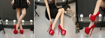 CZÓŁENKA DAMSKIE czerwone SZPILKI NA PLATFORMIE 18 CM SEKSOWNE POMPY r.38
