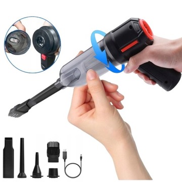 МОЩНЫЙ РУЧНОЙ БЕСПРОВОДНОЙ АВТОМОБИЛЬНЫЙ ПЫЛЕСОС 9000 ПА 120 Вт + 6 КОНЦОВ