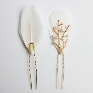 Лот из 3 потрясающих заколок для волос с перьями и жемчугом, свадебных аксессуаров.