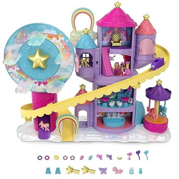 ZESTAW POLLY POCKET DOMEK TĘCZOWY PARK ROZRYWKI 2 LALKI 25 AKCESORIÓW GYK44