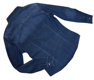 ЖЕНСКАЯ ДЖИНСОВАЯ РУБАШКА В РЕБРИКУ, ПЕРЛАМУТНЫЕ ПУГОВИКИ, УДОБНАЯ, ГИБКАЯ, L/XL