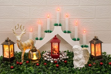 ПОДСВЕЧНИК АДВЕНТ, ДЕРЕВО, 7 СВЕТОДИОДНЫХ СВЕЧ НА АККУМУЛЯТОРАХ