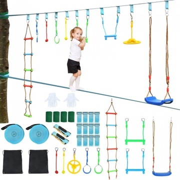 DOMOWY PARK LINOWY TOR PRZESZKÓD DLA DZIECI 9 ELEMENTÓW OGRODOWY NINJA